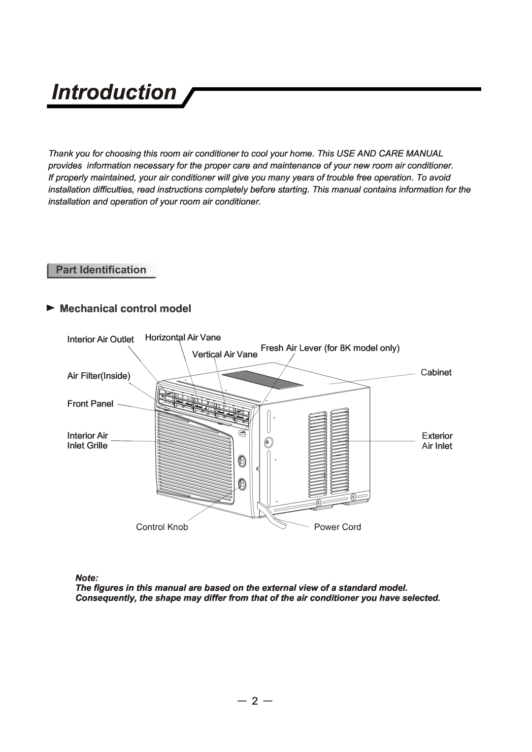 Sunbeam SCA062RWB1 user manual Introduction, Part Identification Mechanical control model 