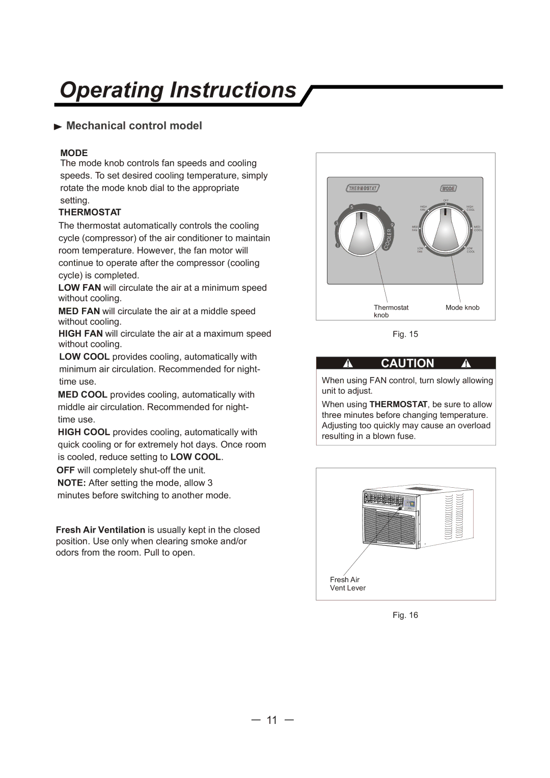 Sunbeam SCA103RWB1 user manual Operating Instructions, Mode 