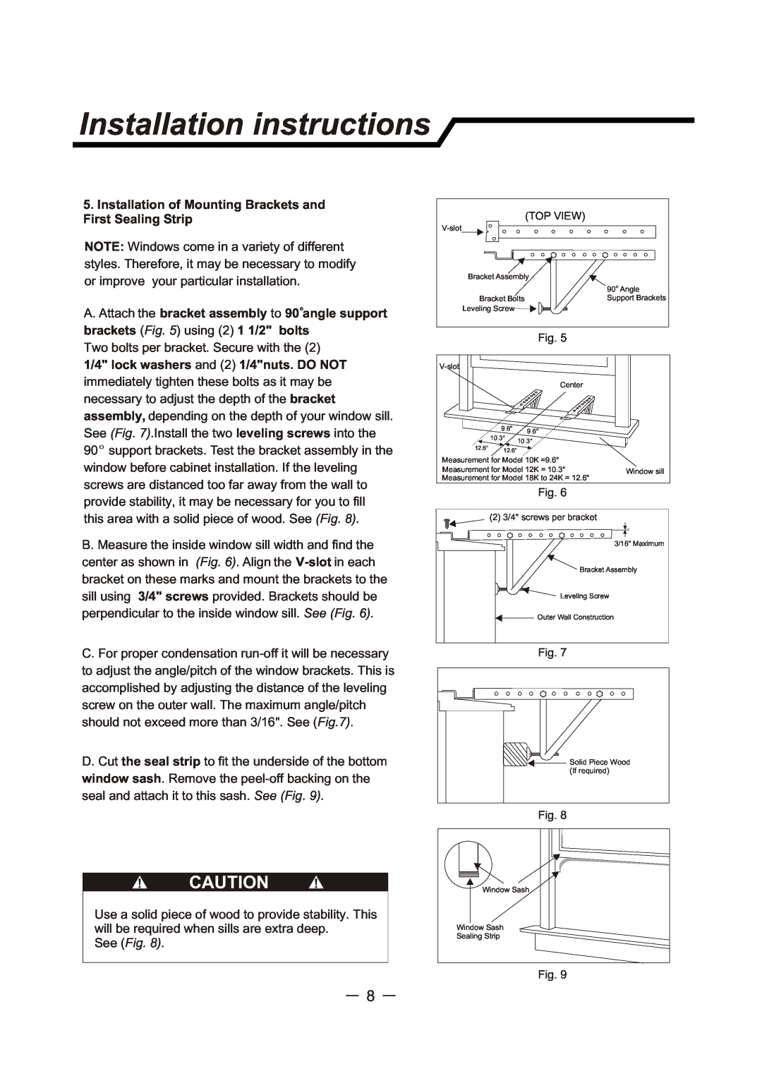 Sunbeam SCA103RWB1 user manual Installation instructions, Top View, 2 3/4 screws per bracket 