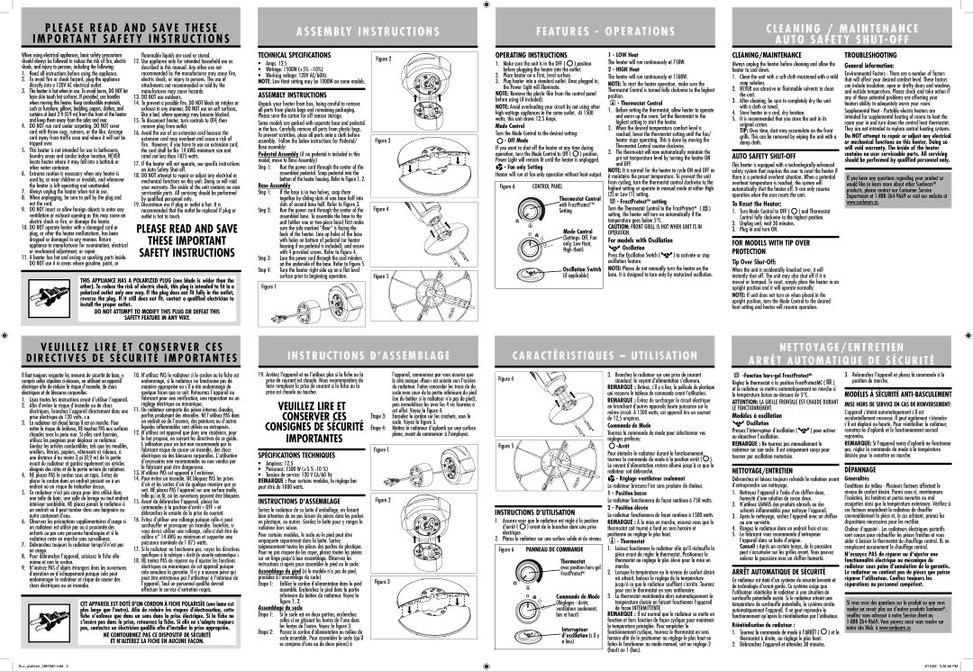 Sunbeam SCH8212 Technical Specifications, Assembly Instructions, Operating Instructions, Cleaning/Maintenance, Dépannage 