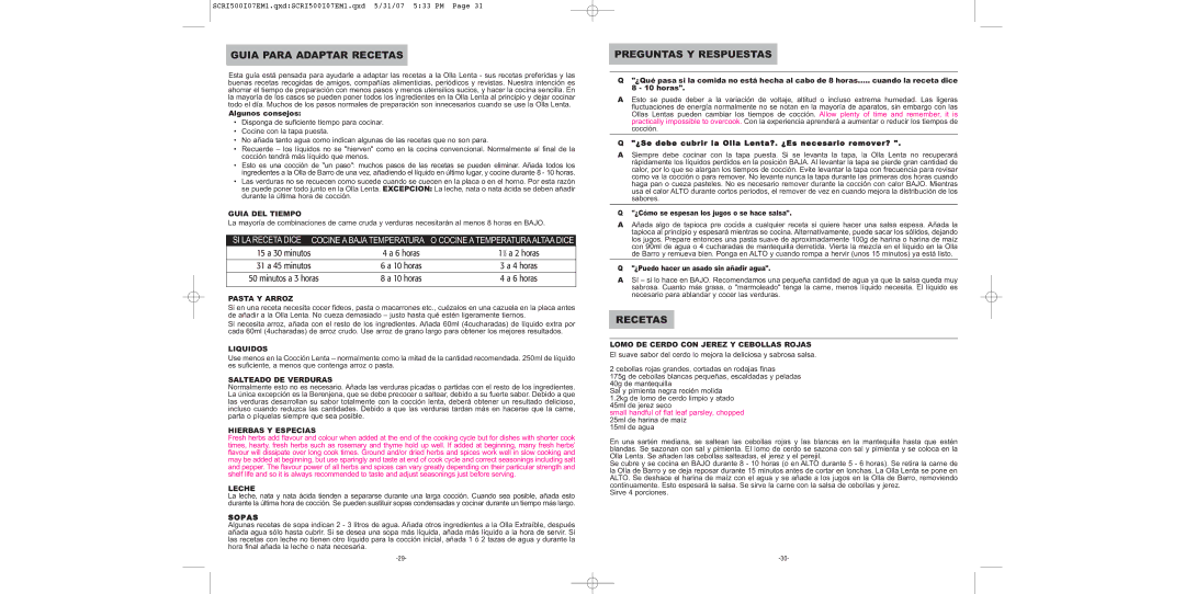 Sunbeam SCRI500-I manual Guia Para Adaptar Recetas, Preguntas Y Respuestas 