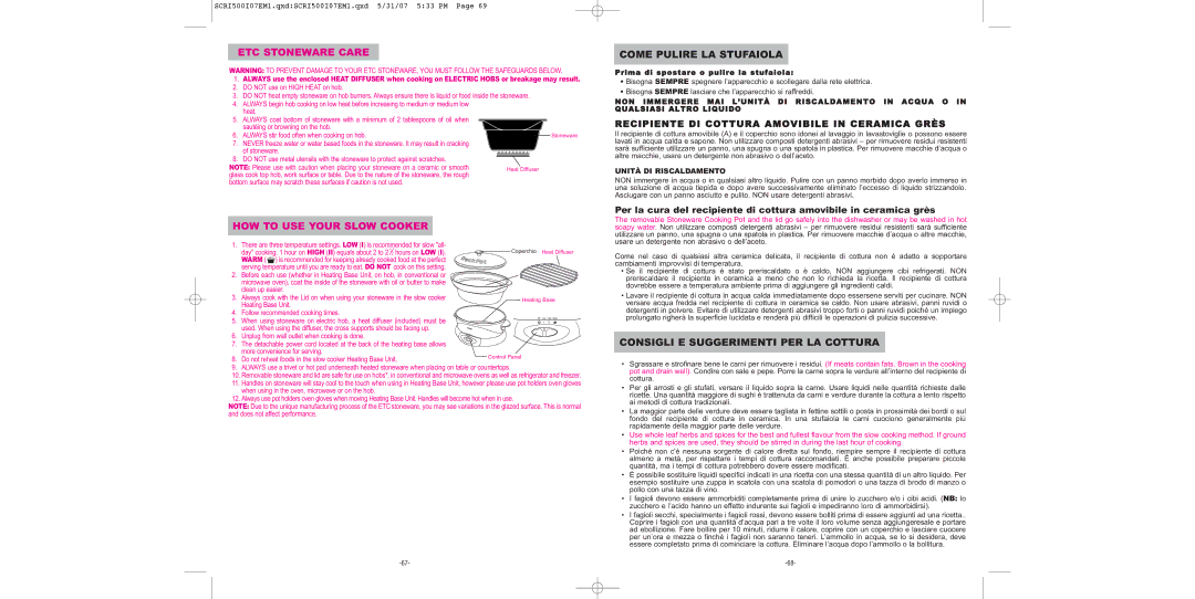 Sunbeam SCRI500-I manual Come Pulire LA Stufaiola, Consigli E Suggerimenti PER LA Cottura, Unità DI Riscaldamento 