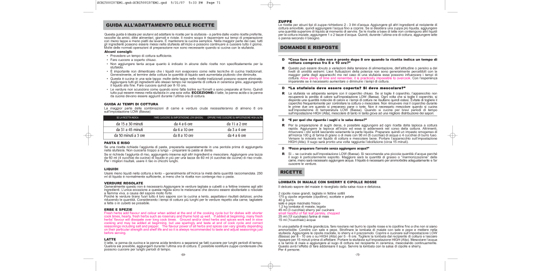 Sunbeam SCRI500-I manual Guida ALL’ADATTAMENTO Delle Ricette, Domande E Risposte 