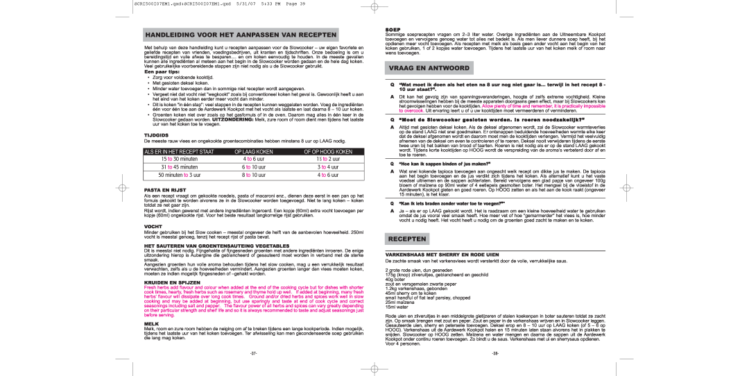Sunbeam SCRI500-I Handleiding Voor Het Aanpassen Van Recepten, Vraag En Antwoord, Als Er In Het Recept Staat, Tijdgids 
