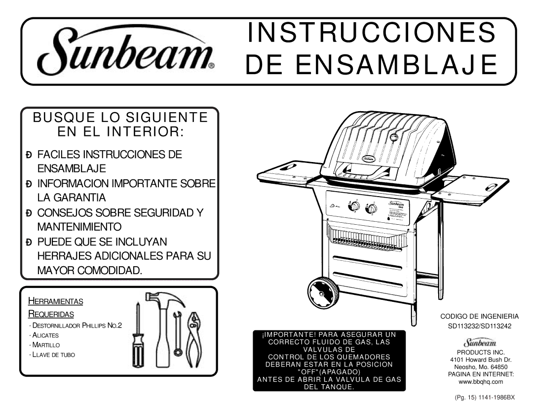 Sunbeam SD113232, SD113242 warranty Instrucciones DE Ensamblaje 