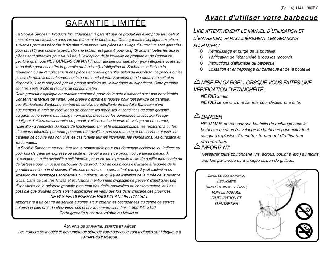 Sunbeam SD113242, SD113232 warranty Garantie Limitée 