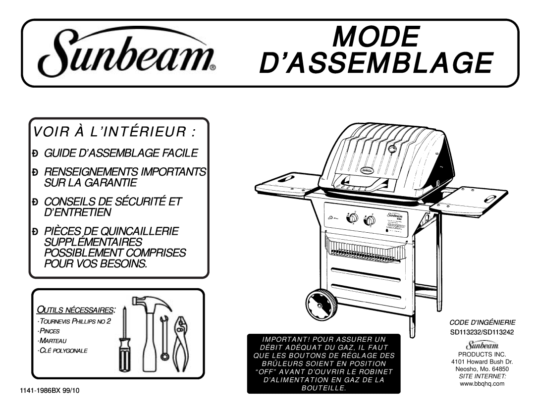 Sunbeam SD113232 Mode D’Assemblage, Voir À L’Intérieur, z GUIDE D’ASSEMBLAGE FACILE, z CONSEILS DE SÉCURITÉ ET D’ENTRETIEN 