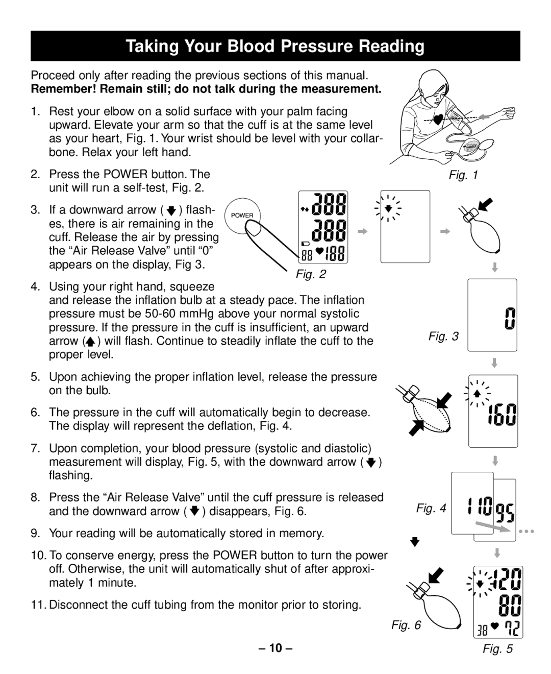 Sunbeam Semi-Automatic Blood Pressure Monitor with Memory instruction manual Taking Your Blood Pressure Reading 