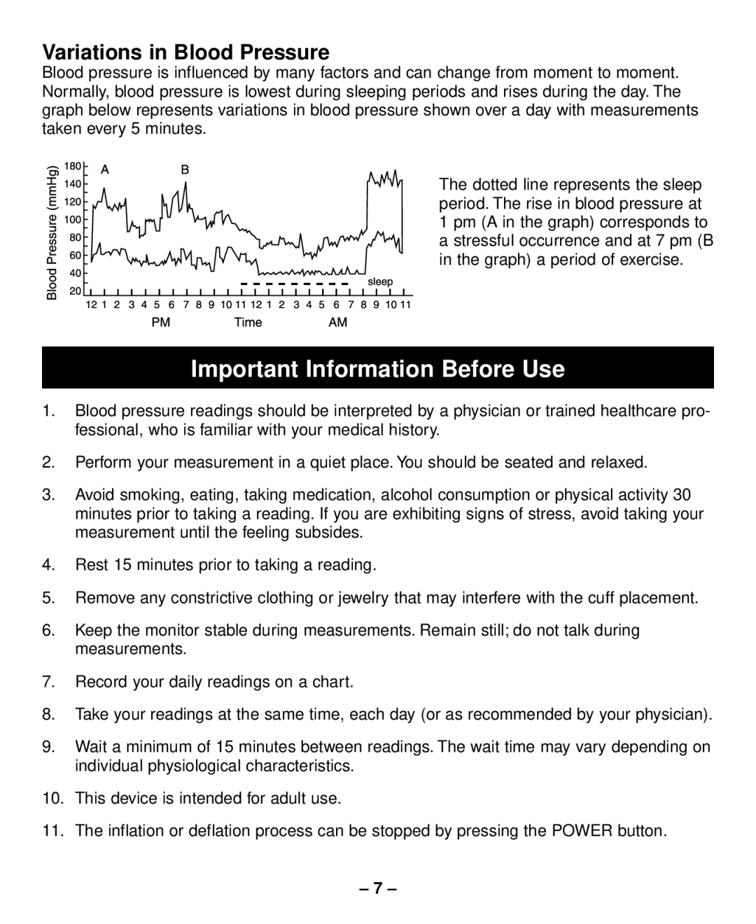 Sunbeam Semi-Automatic Blood Pressure Monitor with Memory Important Information Before Use, Variations in Blood Pressure 