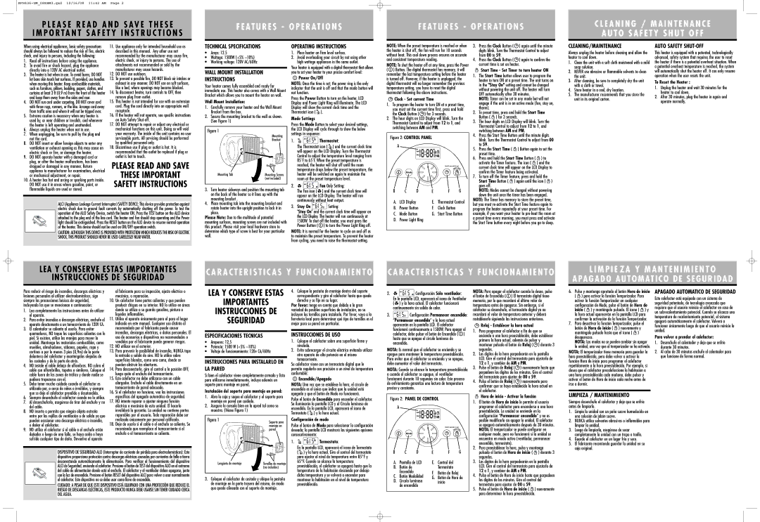 Sunbeam SFH436-UM warranty Technical Specifications, Wall Mount Installation Instructions, Operating Instructions 