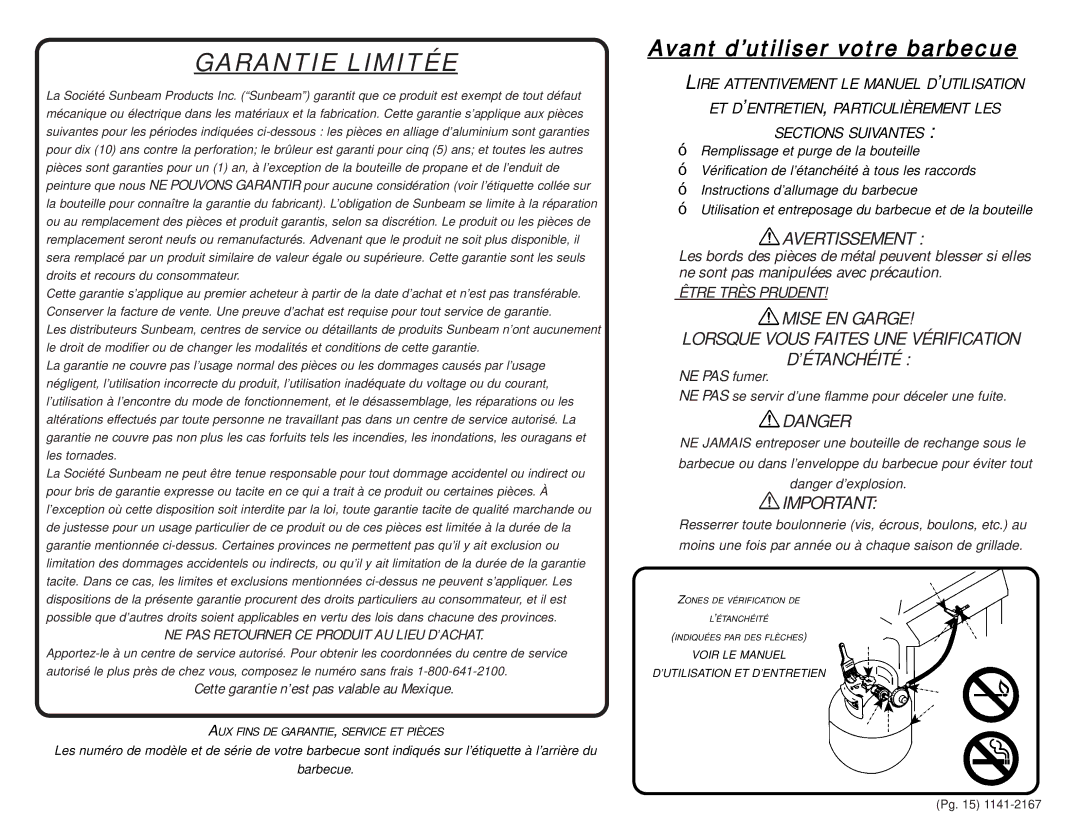 Sunbeam SG4501WP warranty Garantie Limitée 