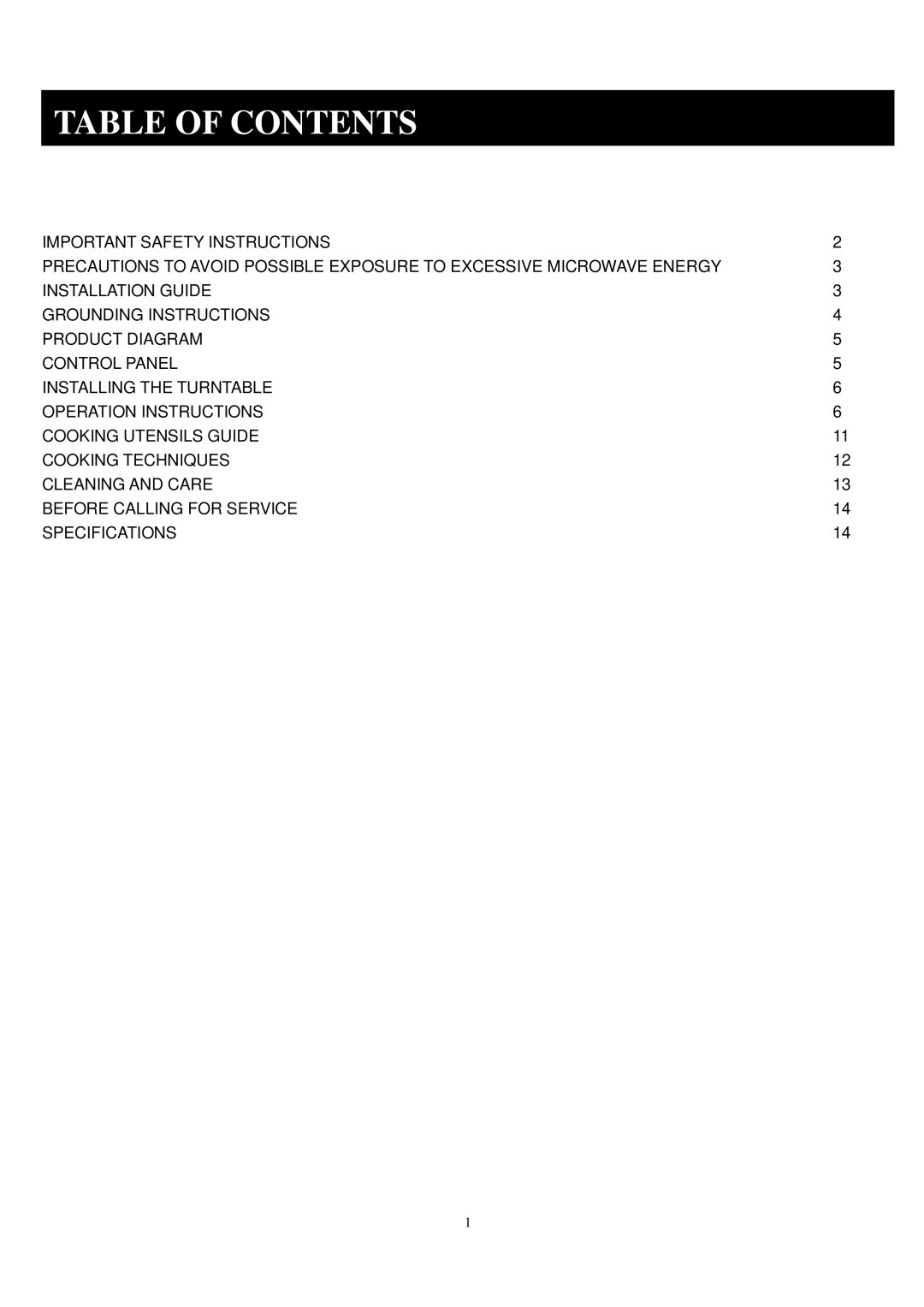 Sunbeam SGA9901 manual Table of Contents 