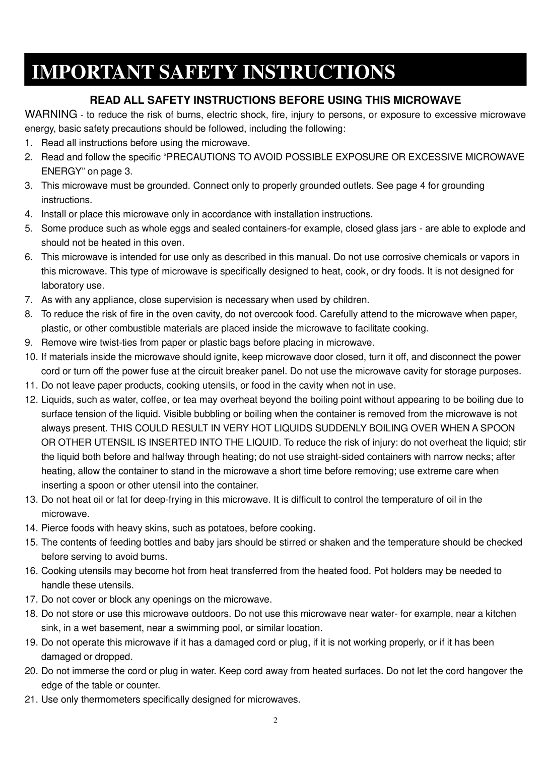 Sunbeam SGA9901 manual Important Safety Instructions, Read ALL Safety Instructions Before Using this Microwave 