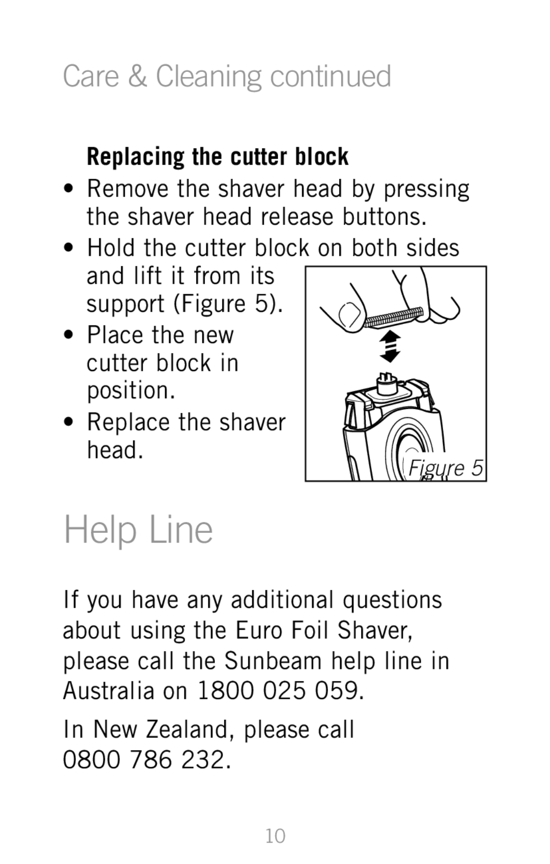 Sunbeam SH3200 manual Help Line, Replacing the cutter block 