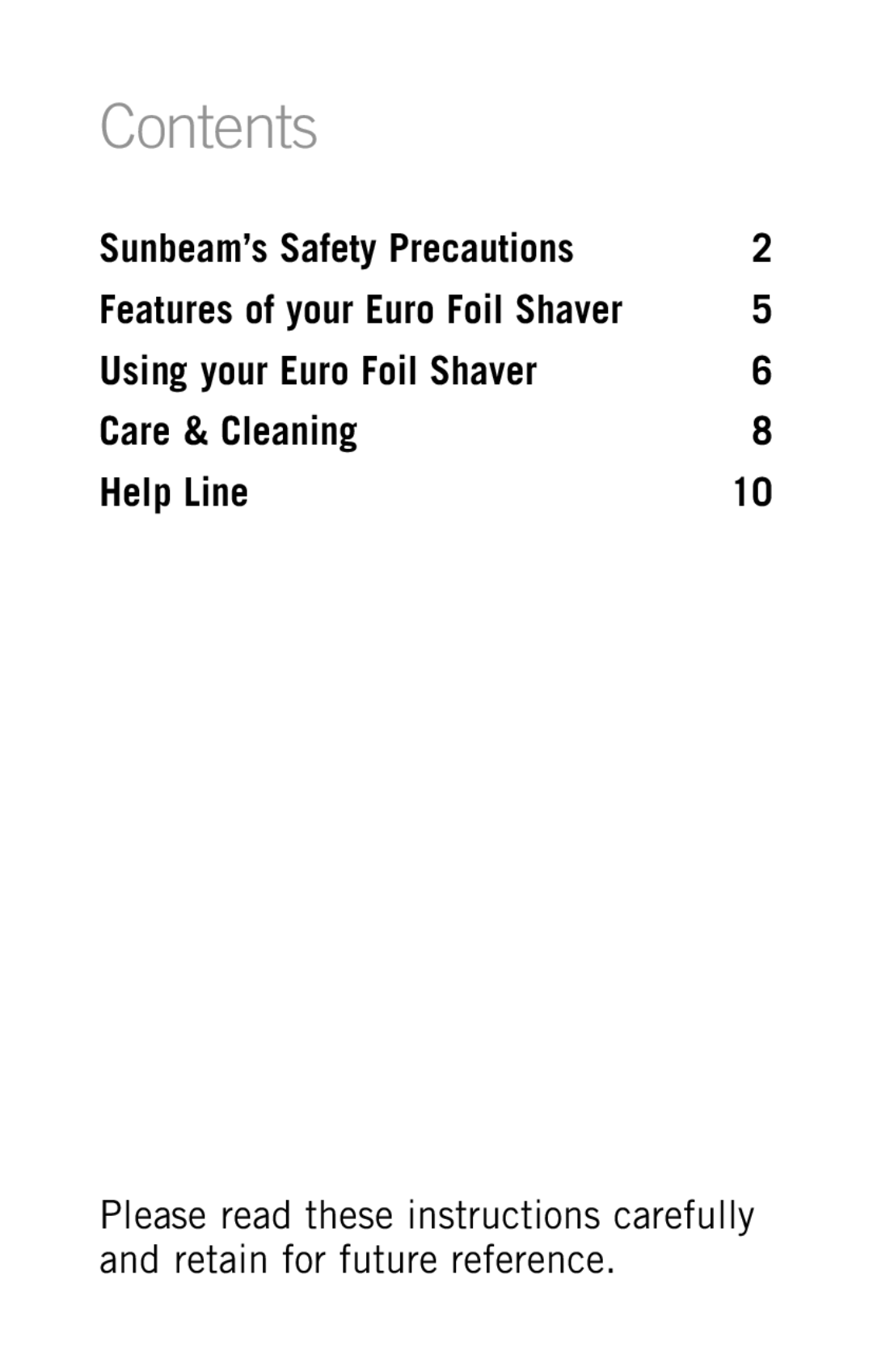 Sunbeam SH3200 manual Contents 