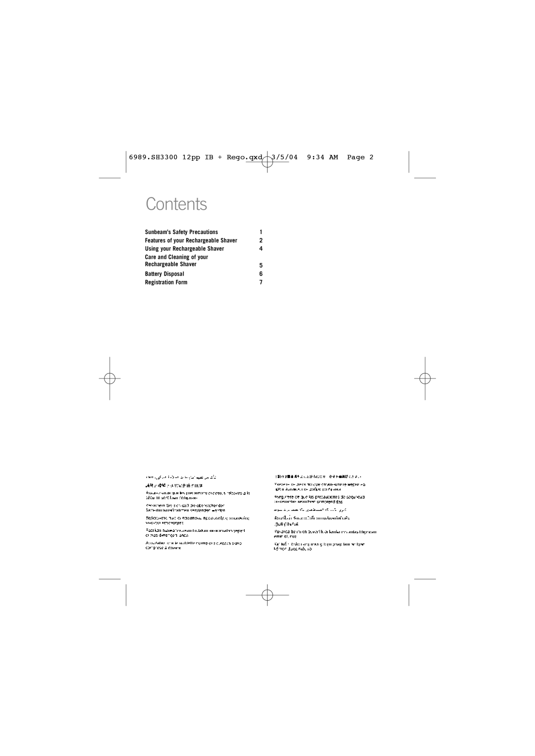 Sunbeam SH3300 manual Contents 