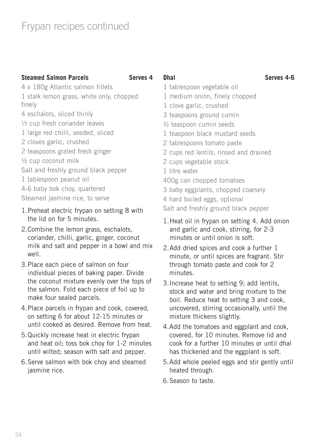 Sunbeam FP5900P, SK4200P, FP5500P, FP5910, FP5610P, FP5920 manual Steamed Salmon Parcels, Dhal 