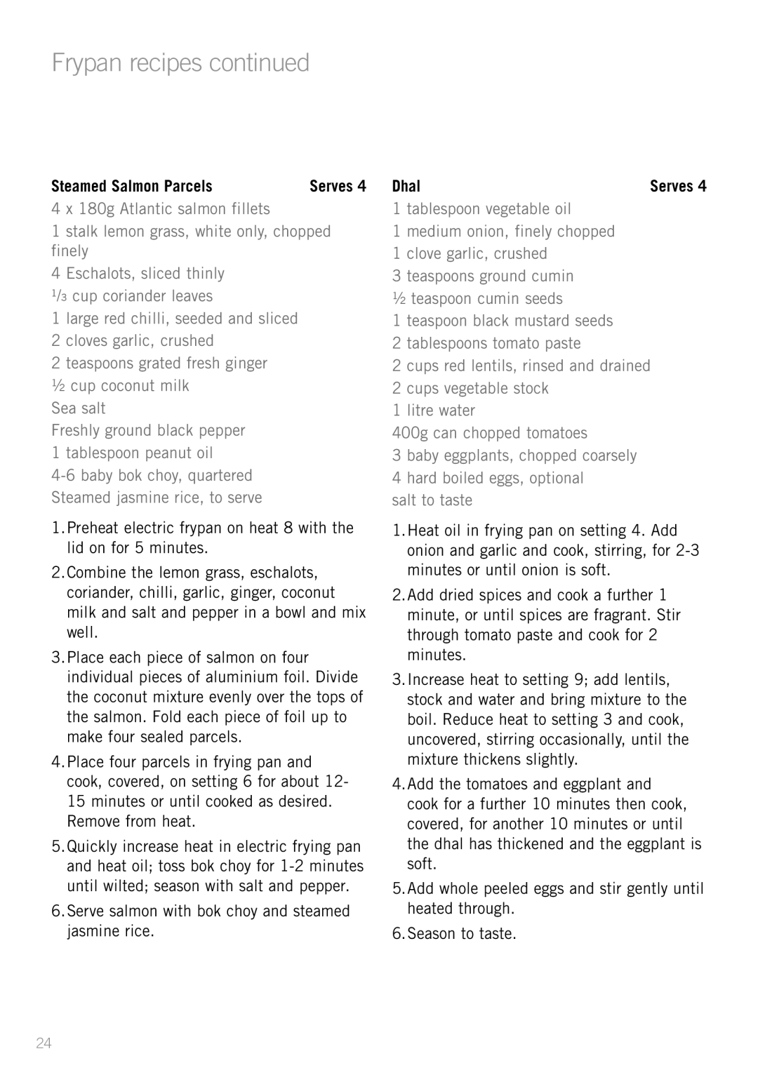 Sunbeam FP5500P, SK4200P, FP5900P, FP5910, FP5610P manual Steamed Salmon Parcels, Dhal 