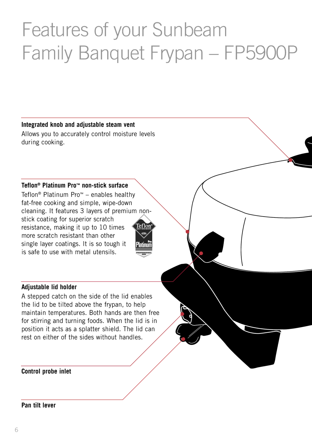 Sunbeam FP5910, SK4200P, FP5500P, FP5610P manual Features of your Sunbeam, Family Banquet Frypan FP5900P 