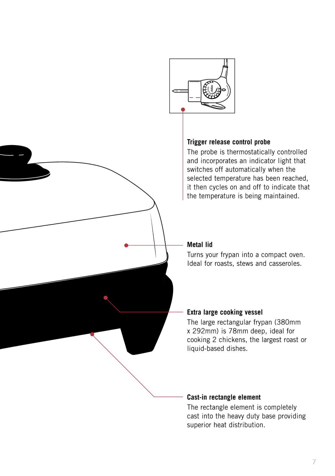 Sunbeam FP5610P, SK4200P, FP5500P, FP5900P, FP5910 manual Metal lid, Extra large cooking vessel, Cast-in rectangle element 