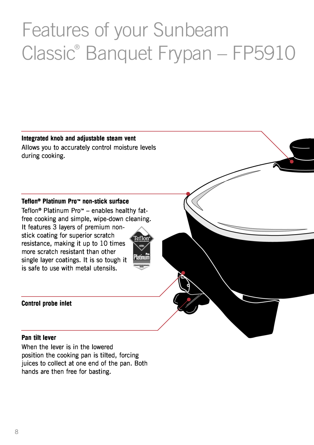 Sunbeam SK4200P manual Features of your Sunbeam, Classic Banquet Frypan – FP5910, Integrated knob and adjustable steam vent 