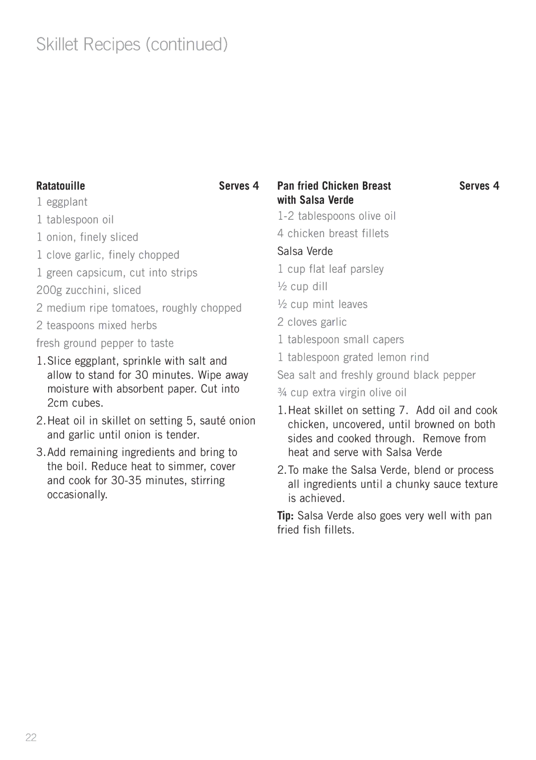 Sunbeam SK6400, SK6410 manual Ratatouille, With Salsa Verde 