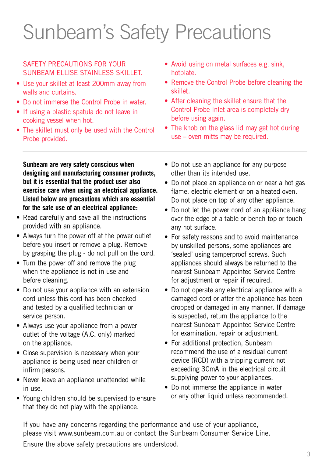 Sunbeam SK6410, SK6400 manual Sunbeam’s Safety Precautions 