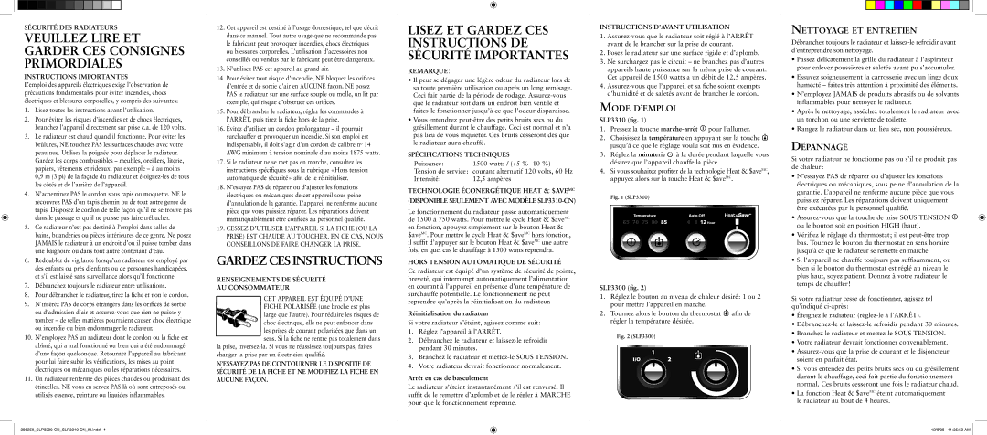 Sunbeam SLP3300-CN, SLP3310-CN Veuillez Lire ET Garder CES Consignes Primordiales, Gardez CES Instructions 