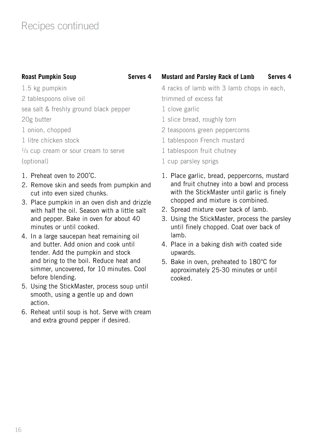 Sunbeam SM8650, SM6400, SM6200 manual Roast Pumpkin Soup 