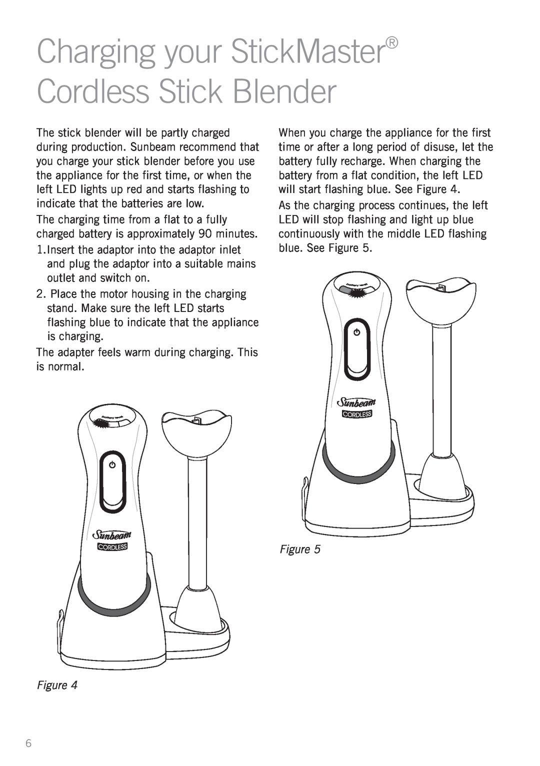 Sunbeam SM8700 manual Charging your StickMaster Cordless Stick Blender 