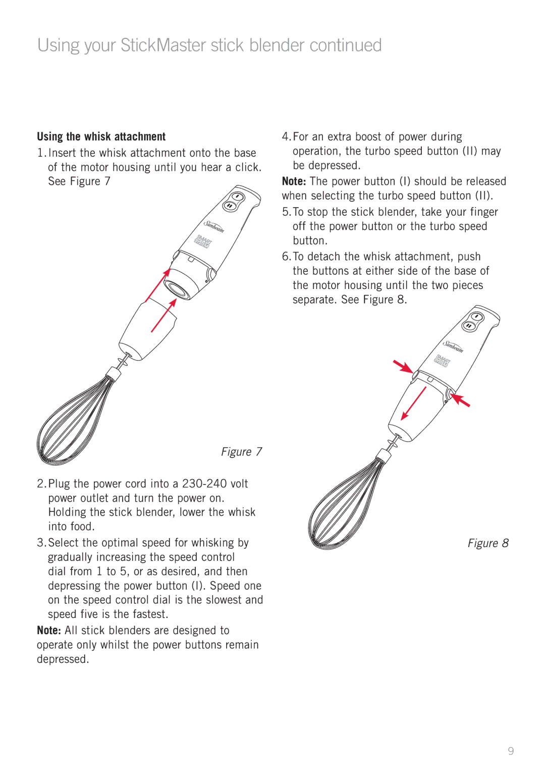 Sunbeam SM8900 manual Using the whisk attachment 