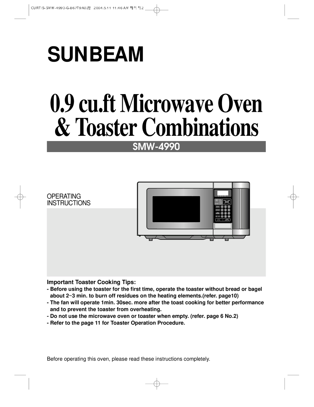 Sunbeam SMW-4990 manual Sunbeam 