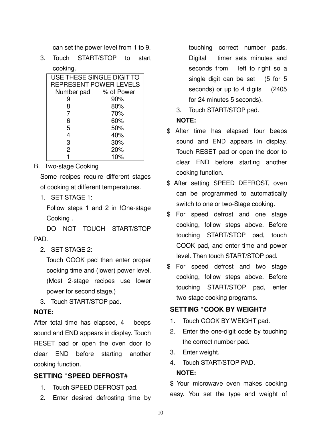 Sunbeam SMW700 owner manual Setting Speed Defrost, Setting Cook by Weight 