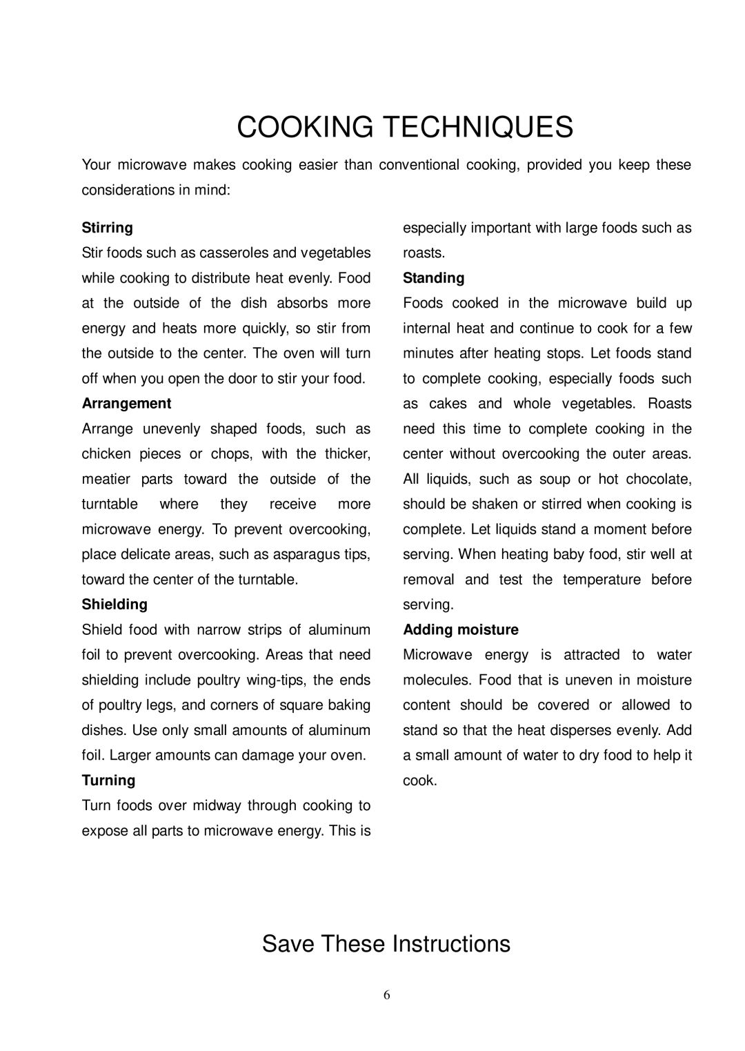 Sunbeam SMW700 owner manual Cooking Techniques 