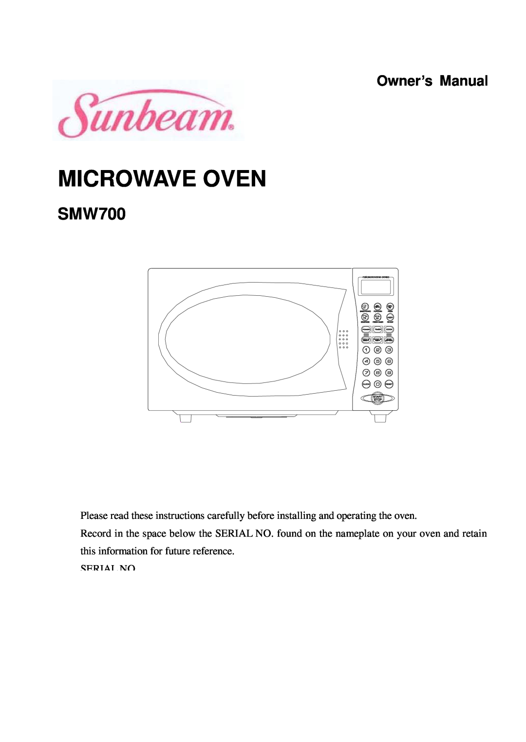 Sunbeam SMW700 owner manual Microwave Oven 