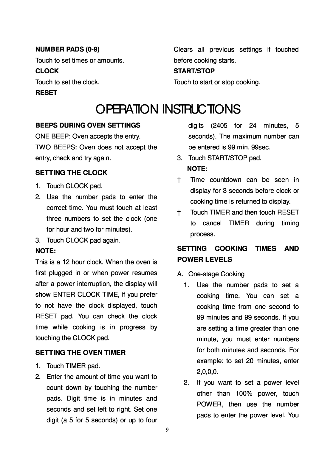 Sunbeam SMW700 Operation Instructions, Setting The Clock, Setting The Oven Timer, Setting Cooking Times And Power Levels 