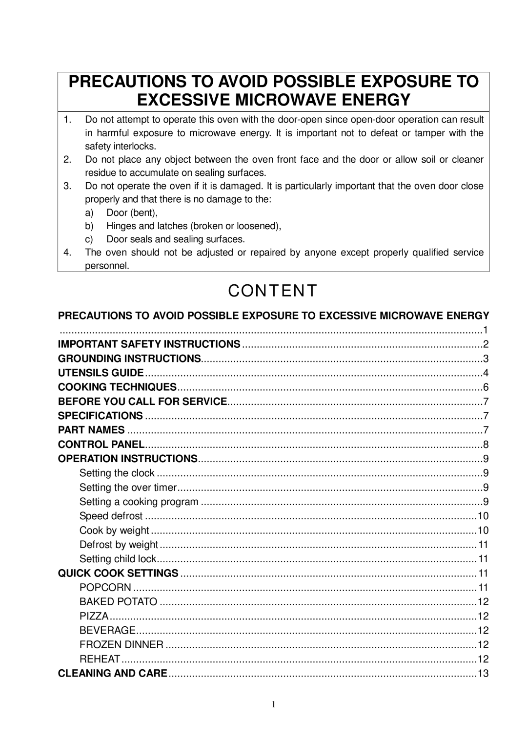 Sunbeam SMW7141 owner manual Content 