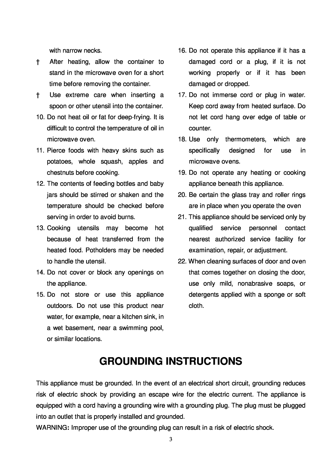 Sunbeam SMW7141 owner manual Grounding Instructions 