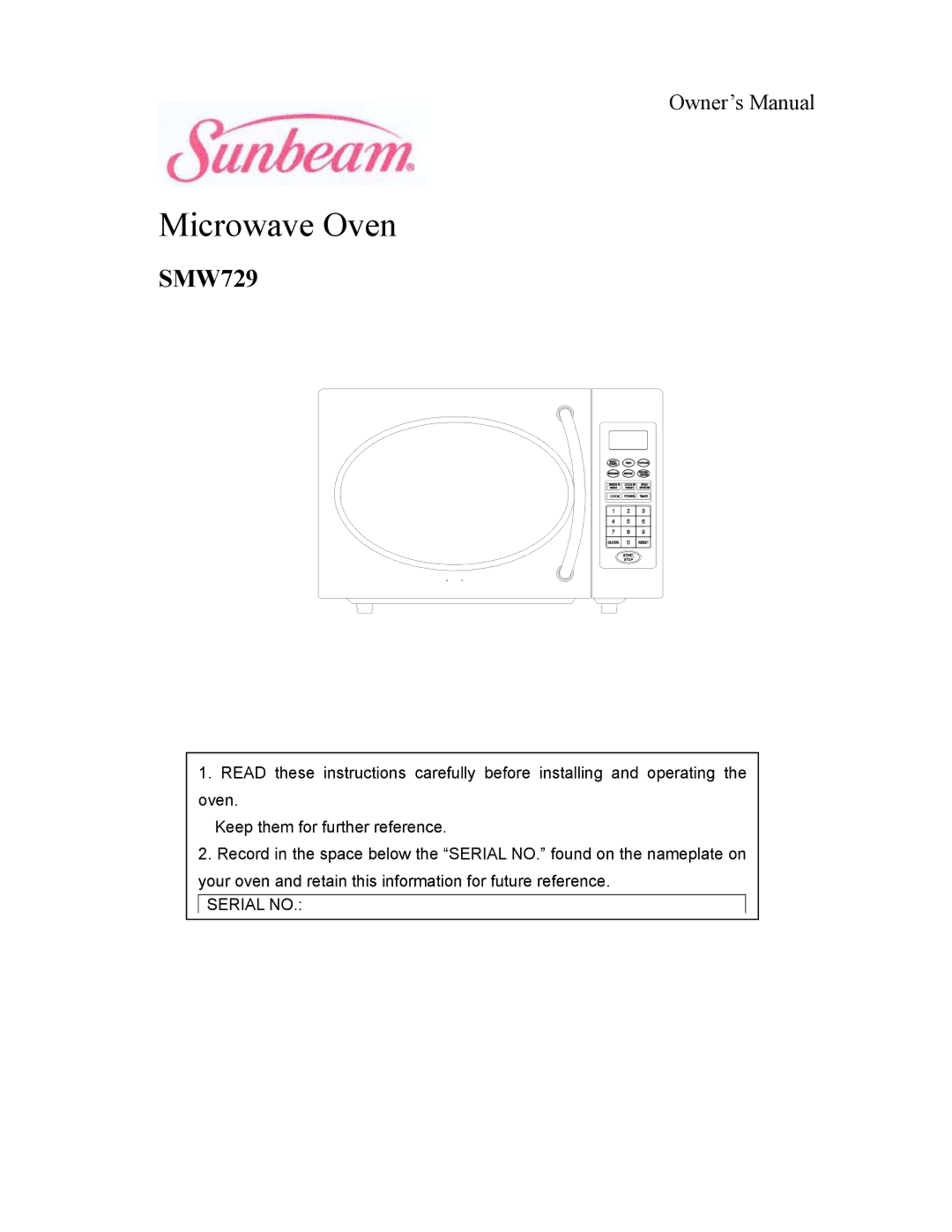 Sunbeam SMW729 owner manual Microwave Oven 