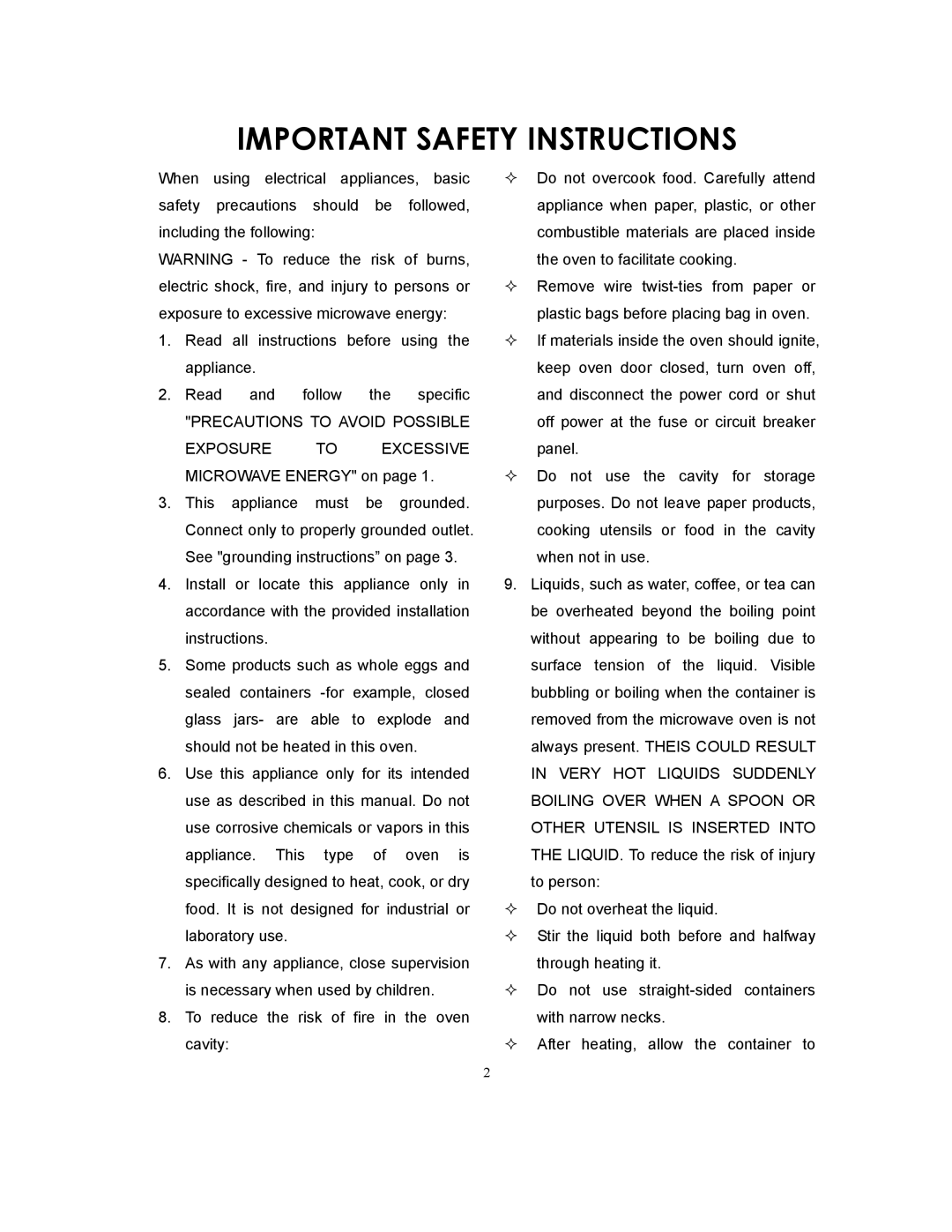 Sunbeam SMW729 owner manual Important Safety Instructions, Precautions to Avoid Possible 