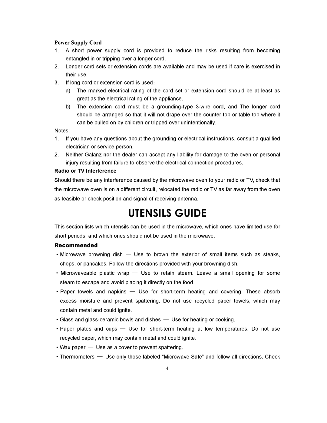 Sunbeam SMW729 owner manual Utensils Guide, Radio or TV Interference, Recommended 