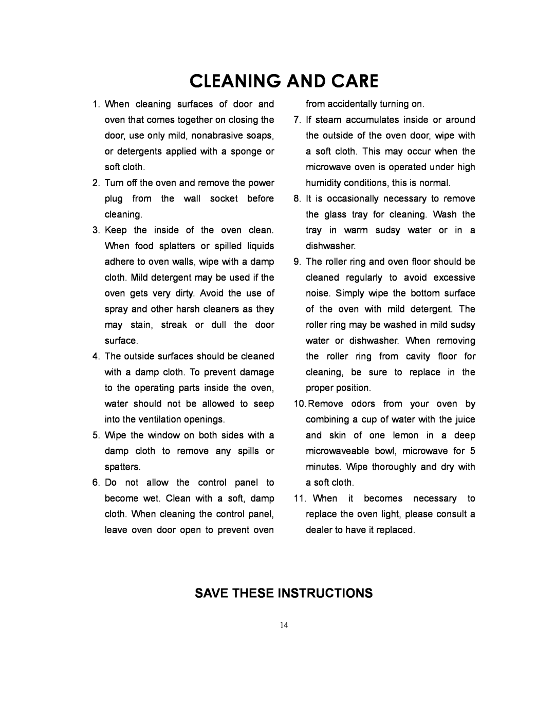 Sunbeam SMW729 owner manual Cleaning And Care, Save These Instructions 