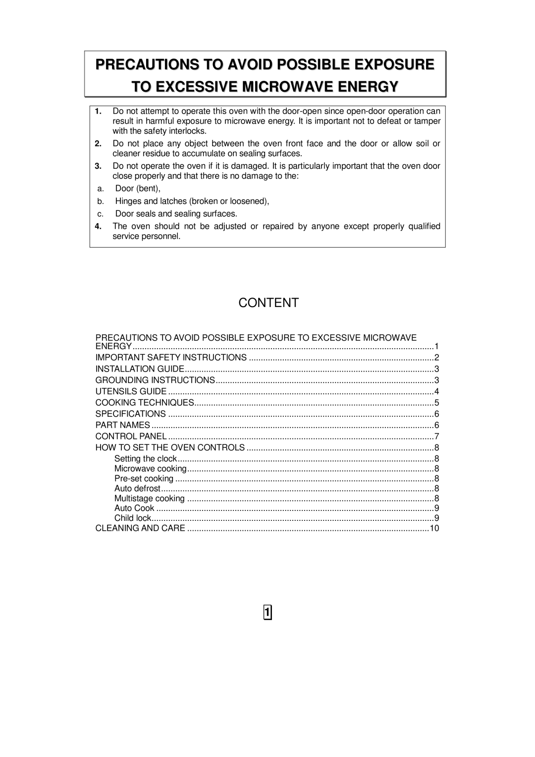 Sunbeam SMW958 owner manual Content 