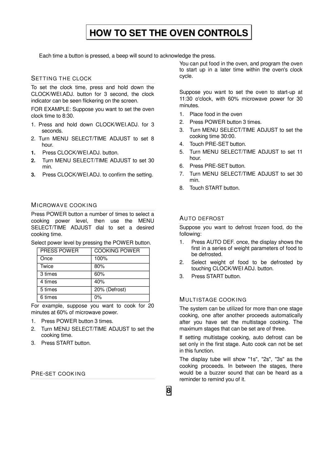 Sunbeam SMW958 owner manual HOW to SET the Oven Controls 