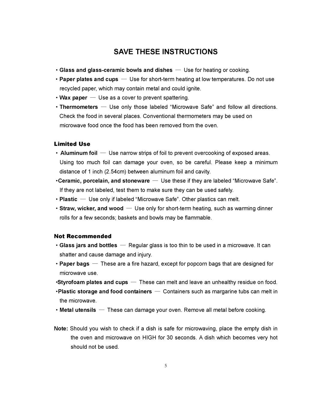 Sunbeam SMW978 owner manual Limited Use 