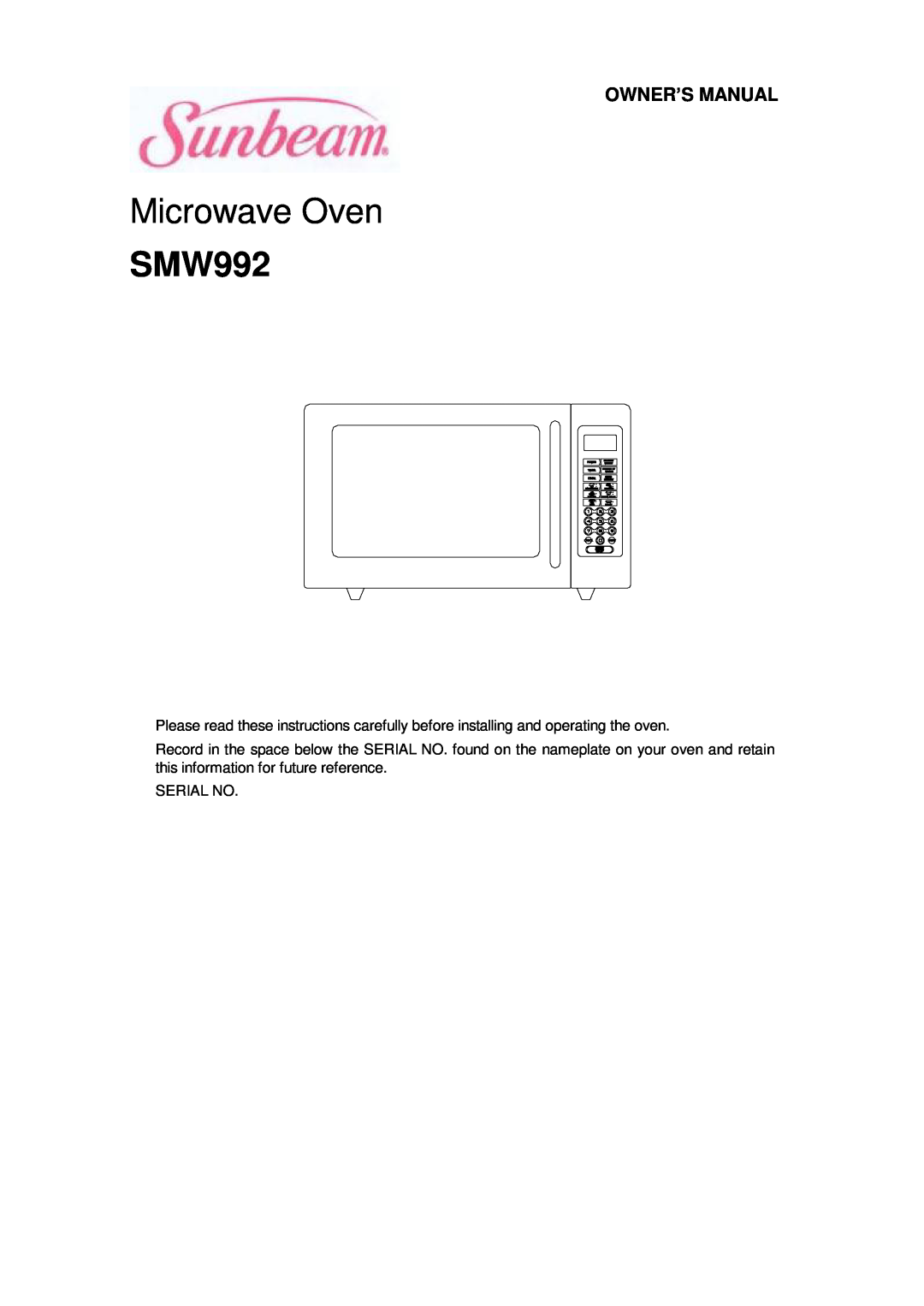 Sunbeam SMW992 owner manual Microwave Oven 