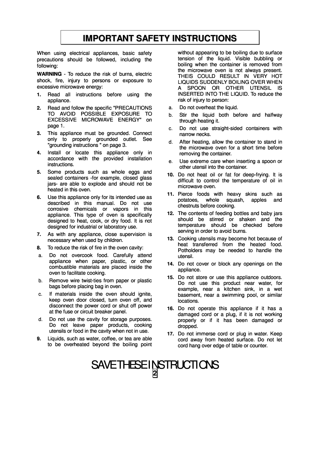 Sunbeam SMW992 owner manual Save These Instructions, Important Safety Instructions 