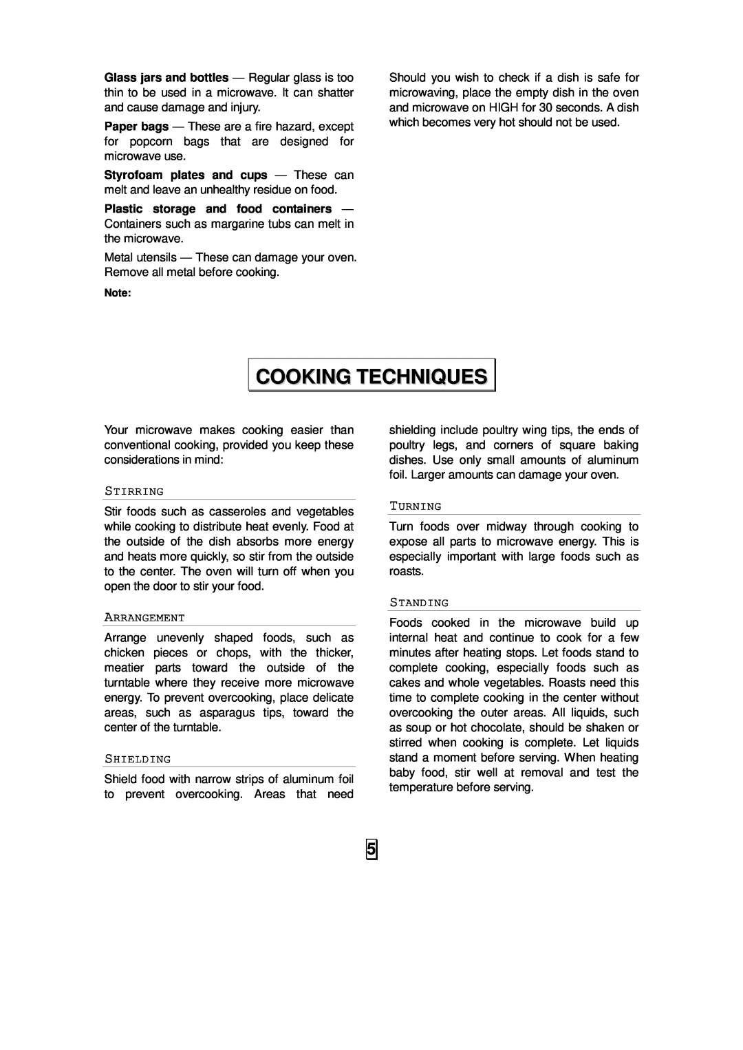 Sunbeam SMW992 owner manual Cooking Techniques, Stirring, Arrangement, Shielding, Turning, Standing 