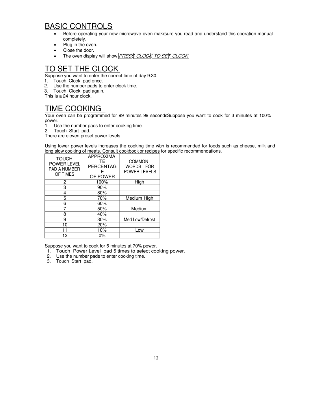 Sunbeam SNM1502RAS user manual Basic Controls, To SET the Clock, Time Cooking 