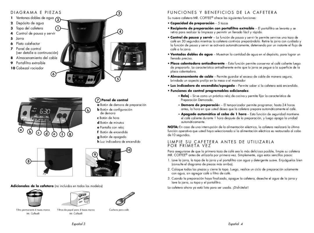 Sunbeam SPR-062609 user manual A G R a M a E P I E Z a S, N c i o n e s y b e n e f i c i o s d e l a c a f e t e r a 